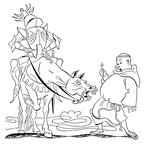 Knight And Monk  Coloring Page